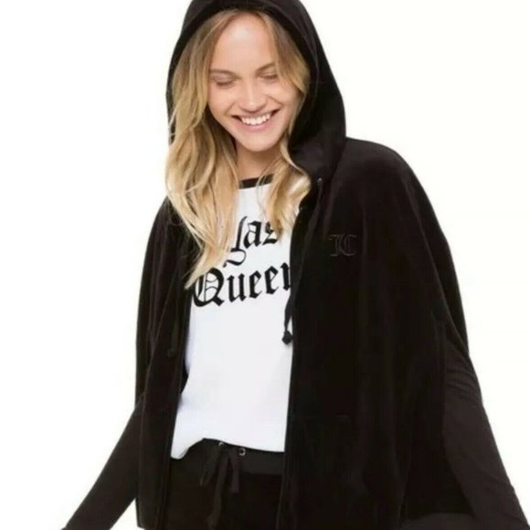 Juicy Couture Black Label Black Velour Hooded Poncho Size Small NWT - Picture 2 of 12